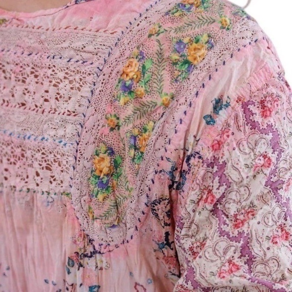 Magnolia Pearl Romantic Dress Pink Peach Lace Crochet Embroidered Short Sleeve - Picture 12 of 16